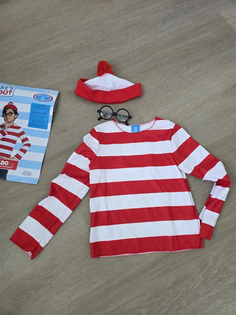 Aldo Red & White Striped Kids Costume Top with Pom-Pom Hat